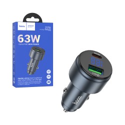 Hoco Car Charger Z57B Glorious 2 Port USB+Type-C 63W Metal Gray Hoco Car Charger Z57B Glorious 2 Port USB+Type-C 63W Metal Gray